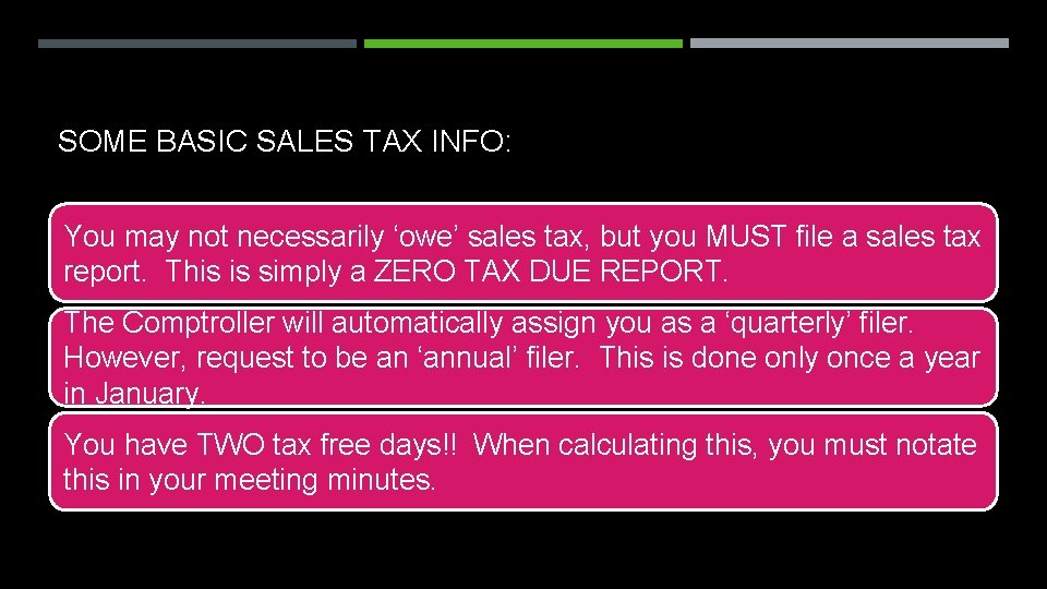 SOME BASIC SALES TAX INFO: You may not necessarily ‘owe’ sales tax, but you