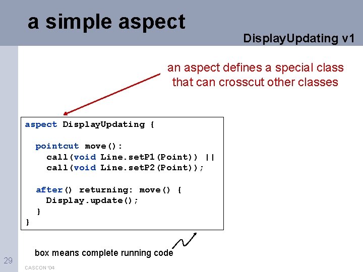 a simple aspect Display. Updating v 1 an aspect defines a special class that