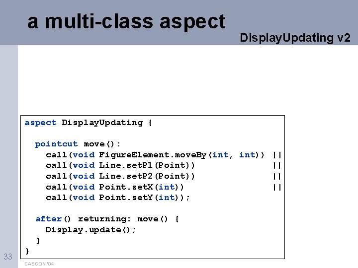 a multi-class aspect Display. Updating v 2 aspect Display. Updating { pointcut move(): call(void