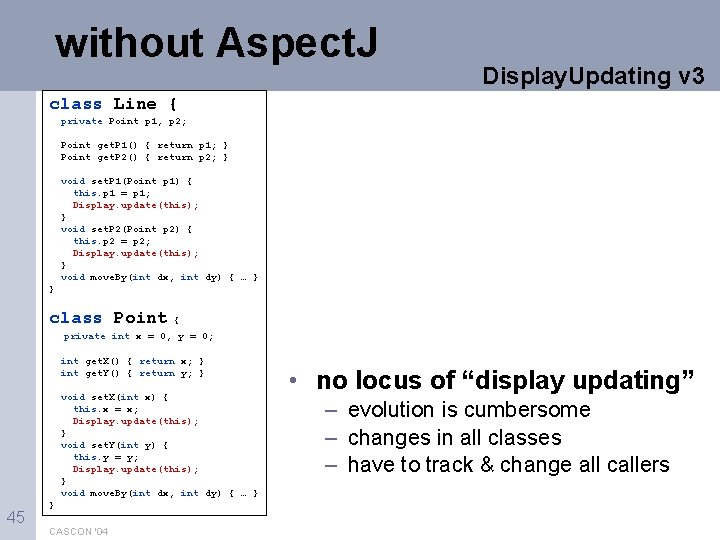 without Aspect. J Display. Updating v 3 class Line { private Point p 1,