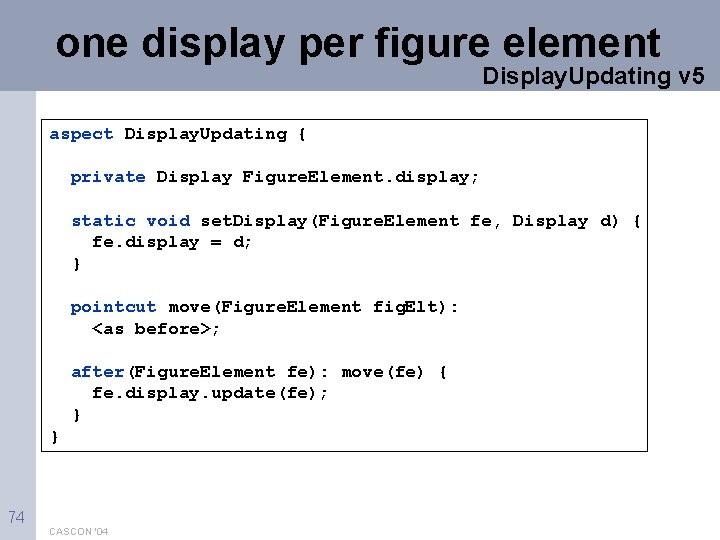 one display per figure element Display. Updating v 5 aspect Display. Updating { private