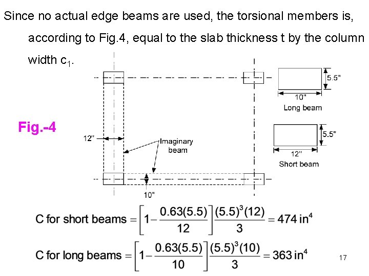 Since no actual edge beams are used, the torsional members is, according to Fig.