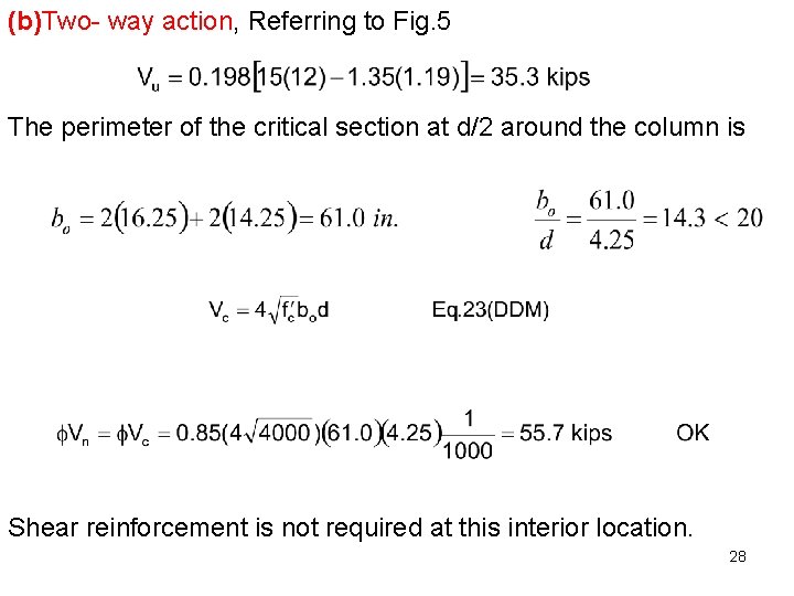 (b)Two- way action, Referring to Fig. 5 The perimeter of the critical section at