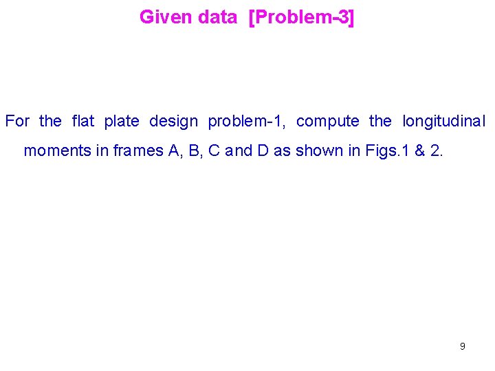 Given data [Problem-3] For the flat plate design problem-1, compute the longitudinal moments in