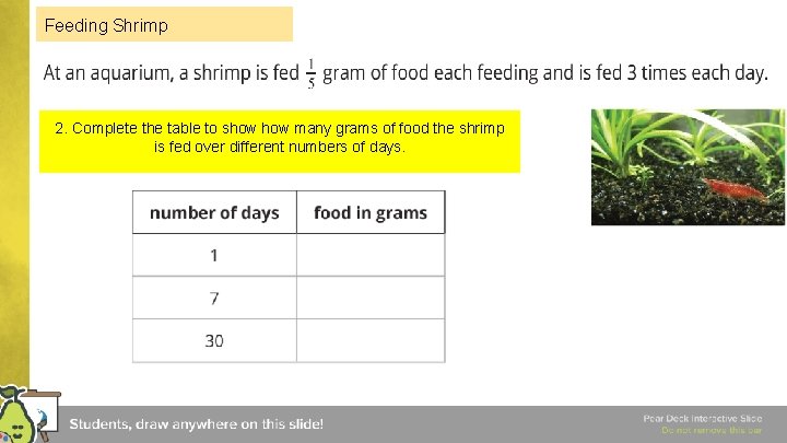 Feeding Shrimp 2. Complete the table to show many grams of food the shrimp Feeding Shrimp 2. Complete the table to show many grams of food the shrimp