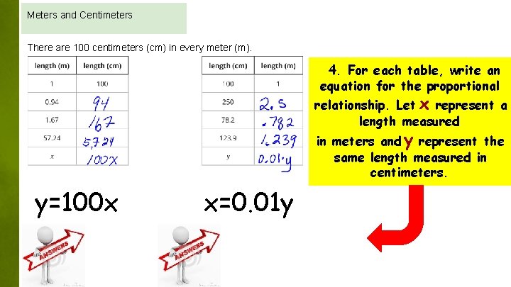 Meters and Centimeters There are 100 centimeters (cm) in every meter (m). 4. For Meters and Centimeters There are 100 centimeters (cm) in every meter (m). 4. For