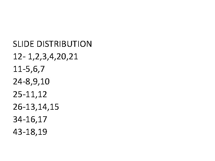 SLIDE DISTRIBUTION 12 - 1, 2, 3, 4, 20, 21 11 -5, 6, 7
