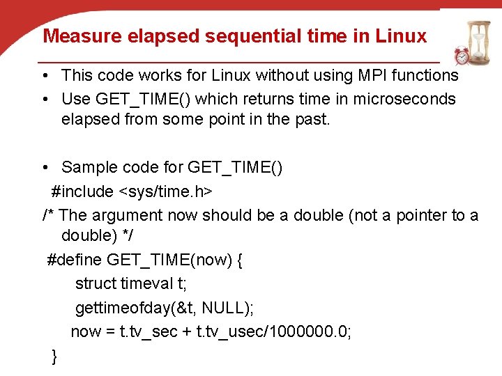 Measure elapsed sequential time in Linux • This code works for Linux without using