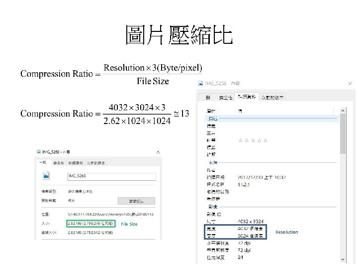 圖片壓縮比 File Size Resolution 