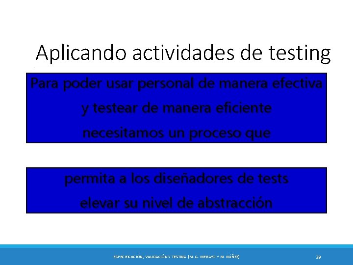 Aplicando actividades de testing Para poder usar personal de manera efectiva y testear de