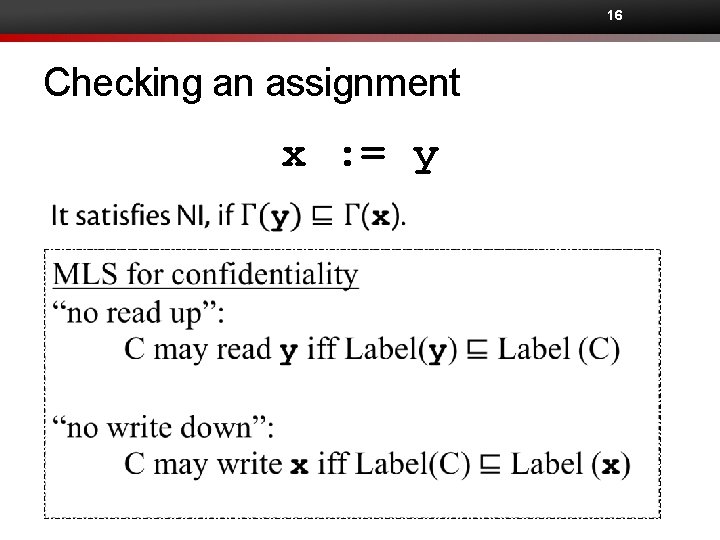 16 Checking an assignment x : = y 