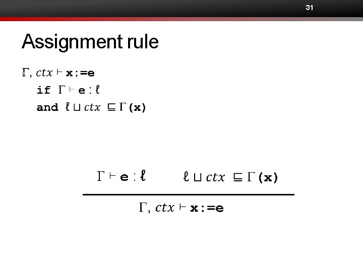 31 Assignment rule • G⊢e: ℓ 