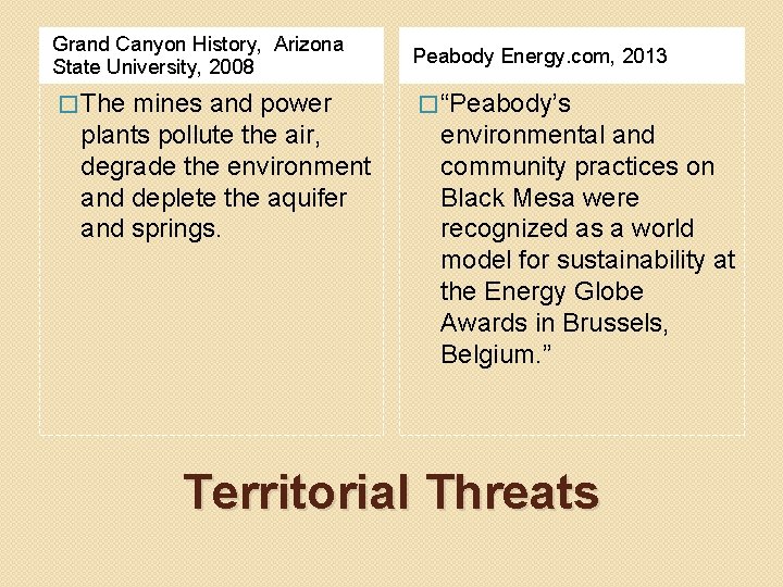 Grand Canyon History, Arizona State University, 2008 Peabody Energy. com, 2013 � The �