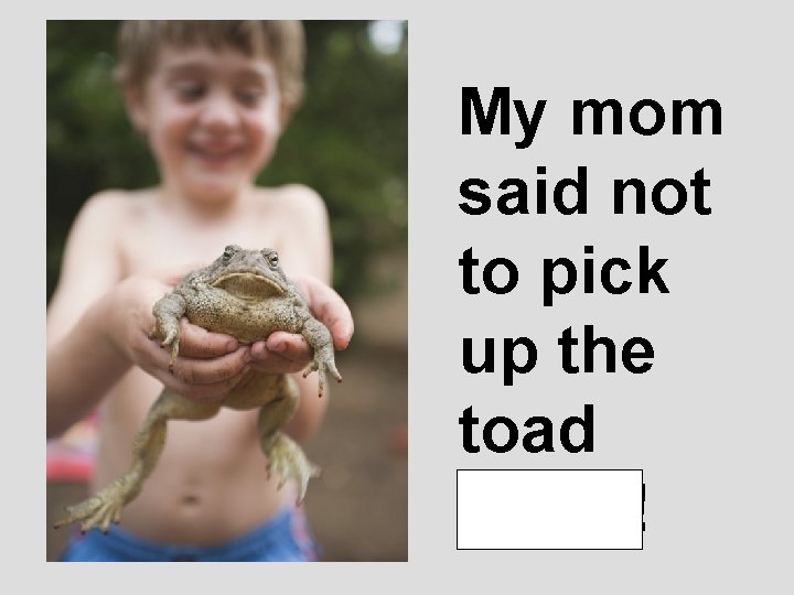 My mom said not to pick up the toad again! 