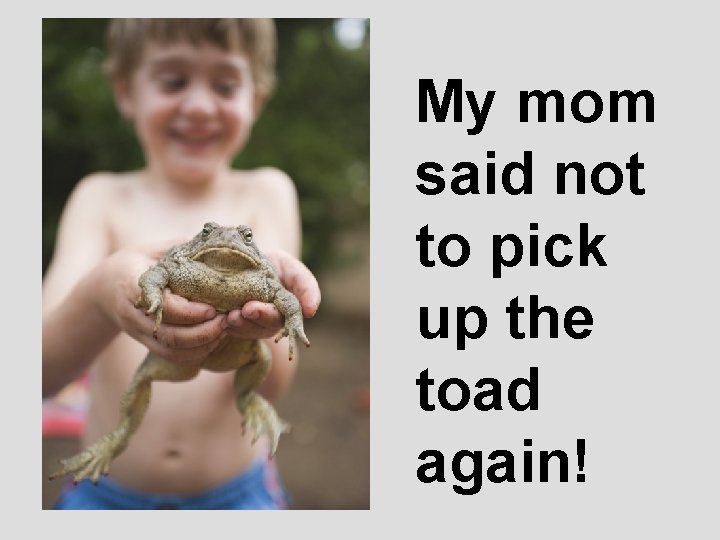 My mom said not to pick up the toad again! 