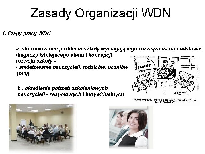 Zasady Organizacji WDN 1. Etapy pracy WDN a. sformułowanie problemu szkoły wymagającego rozwiązania na