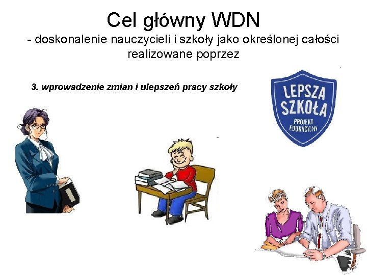 Cel główny WDN - doskonalenie nauczycieli i szkoły jako określonej całości realizowane poprzez 3.