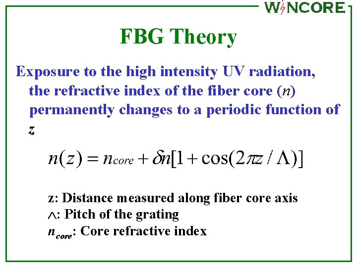 FBG Theory Exposure to the high intensity UV radiation, the refractive index of the