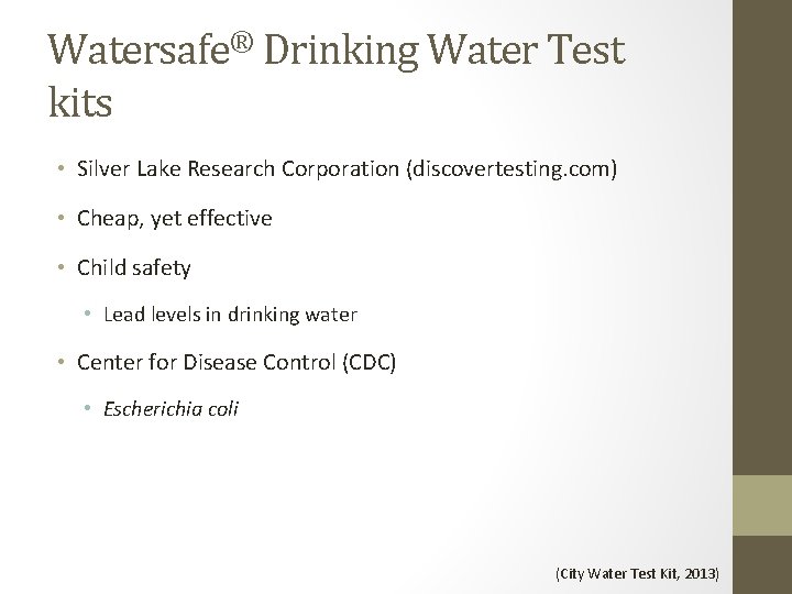 Watersafe® Drinking Water Test kits • Silver Lake Research Corporation (discovertesting. com) • Cheap,