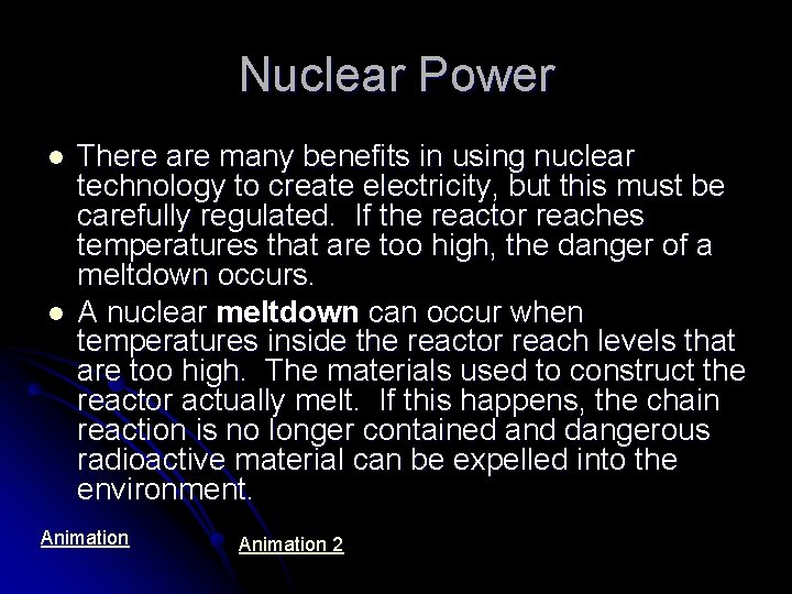 Nuclear Power l l There are many benefits in using nuclear technology to create