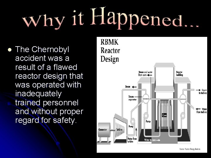 l The Chernobyl accident was a result of a flawed reactor design that was
