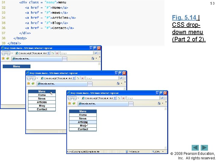 53 Fig. 5. 14 | CSS dropdown menu (Part 2 of 2). 2008 Pearson