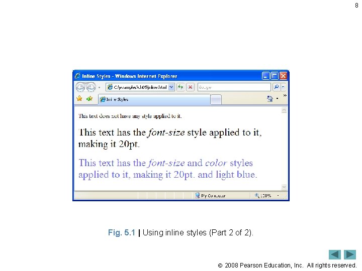 8 Fig. 5. 1 | Using inline styles (Part 2 of 2). 2008 Pearson