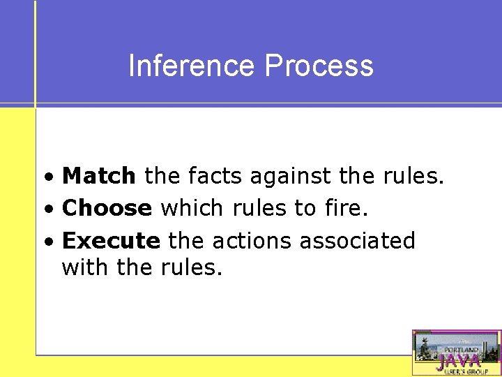 Inference Process • Match the facts against the rules. • Choose which rules to