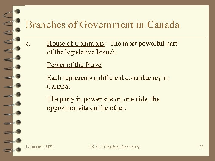 Branches of Government in Canada c. House of Commons: The most powerful part of