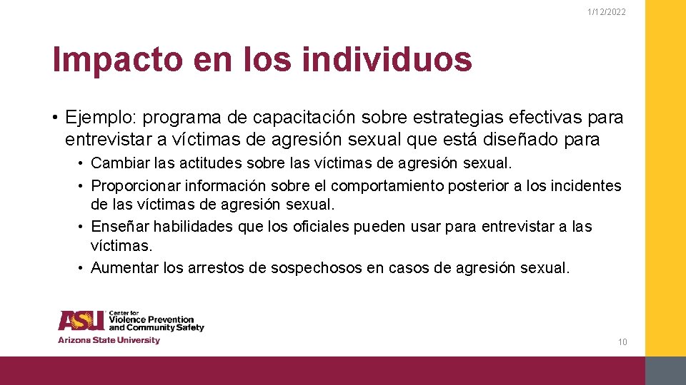 1/12/2022 Impacto en los individuos • Ejemplo: programa de capacitación sobre estrategias efectivas para