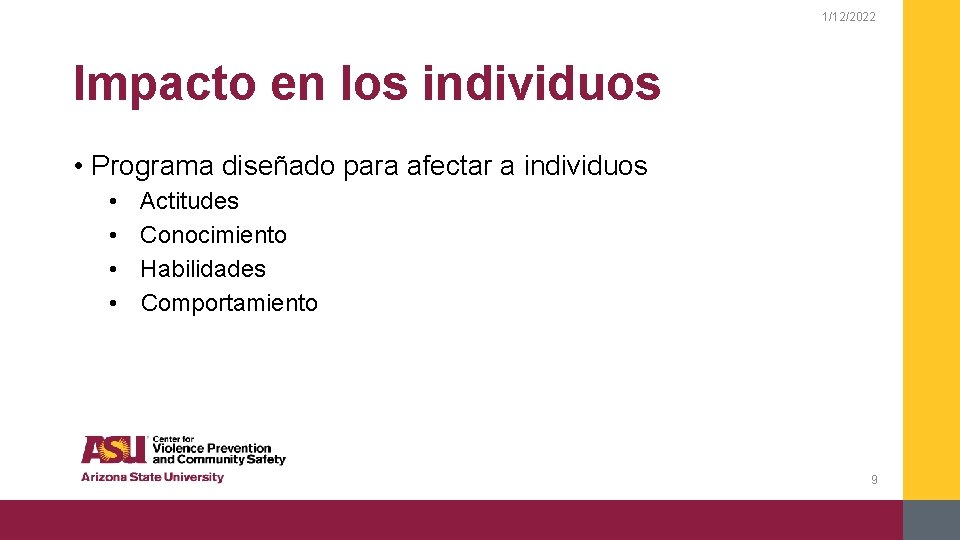 1/12/2022 Impacto en los individuos • Programa diseñado para afectar a individuos • •