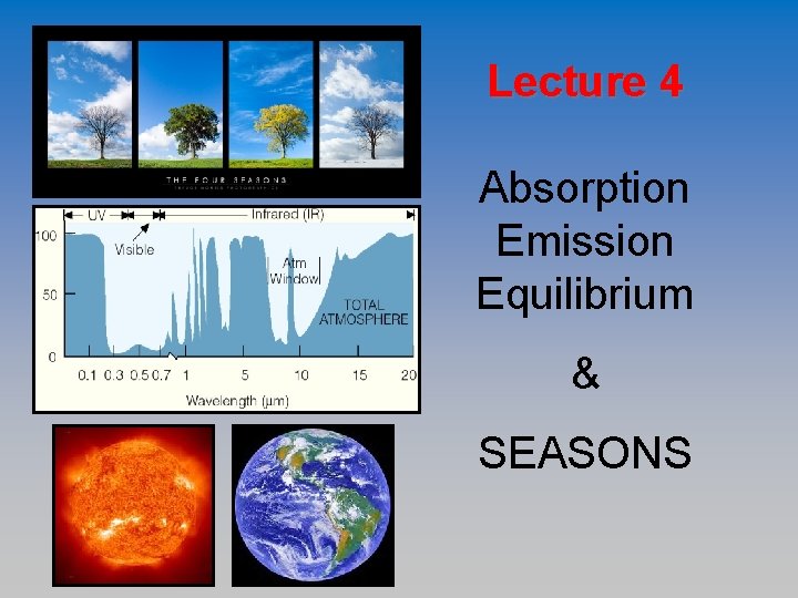 Lecture 4 Absorption Emission Equilibrium & SEASONS 