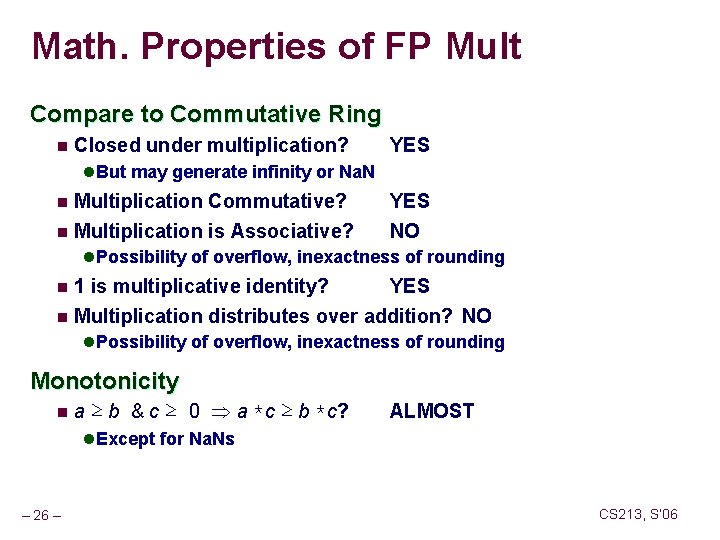 Math. Properties of FP Mult Compare to Commutative Ring n Closed under multiplication? YES