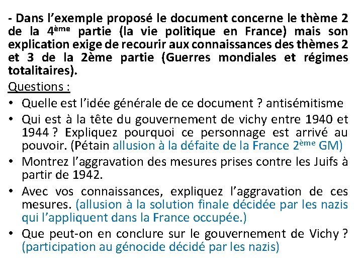 - Dans l’exemple proposé le document concerne le thème 2 de la 4ème partie