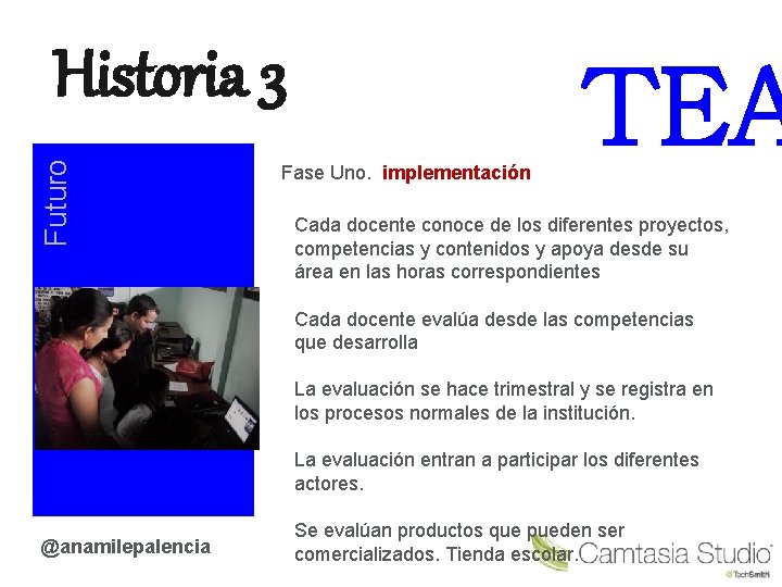 Futuro Historia 3 TEA Fase Uno. implementación Cada docente conoce de los diferentes proyectos,