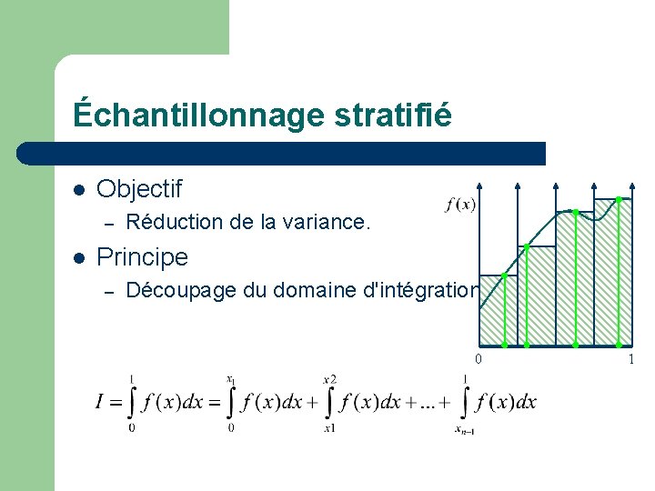 Échantillonnage stratifié l Objectif – l Réduction de la variance. Principe – Découpage du