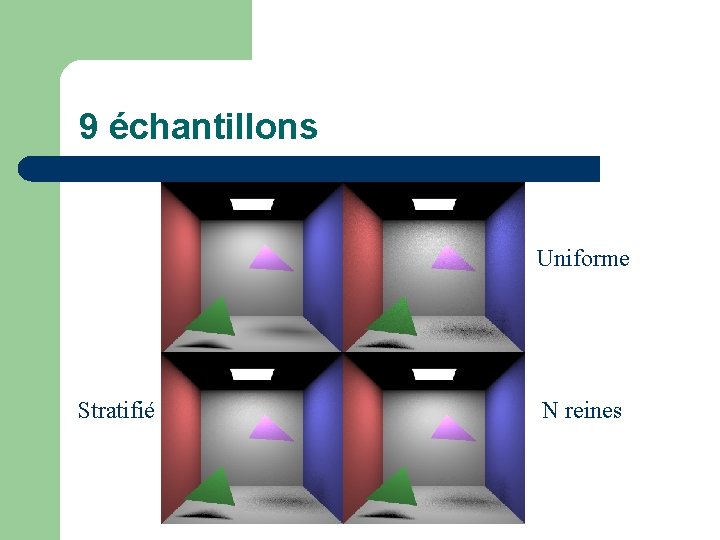 9 échantillons Uniforme Stratifié N reines 