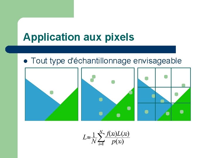 Application aux pixels l Tout type d'échantillonnage envisageable 