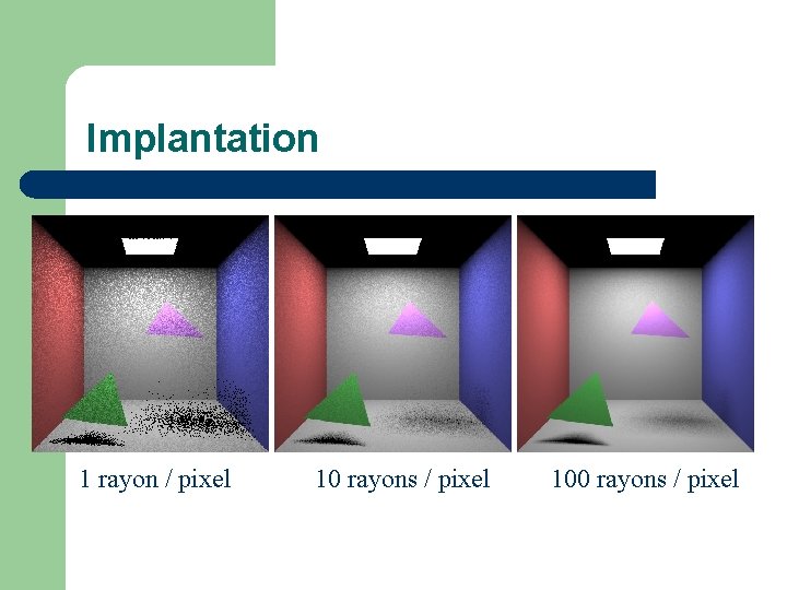 Implantation 1 rayon / pixel 10 rayons / pixel 100 rayons / pixel 