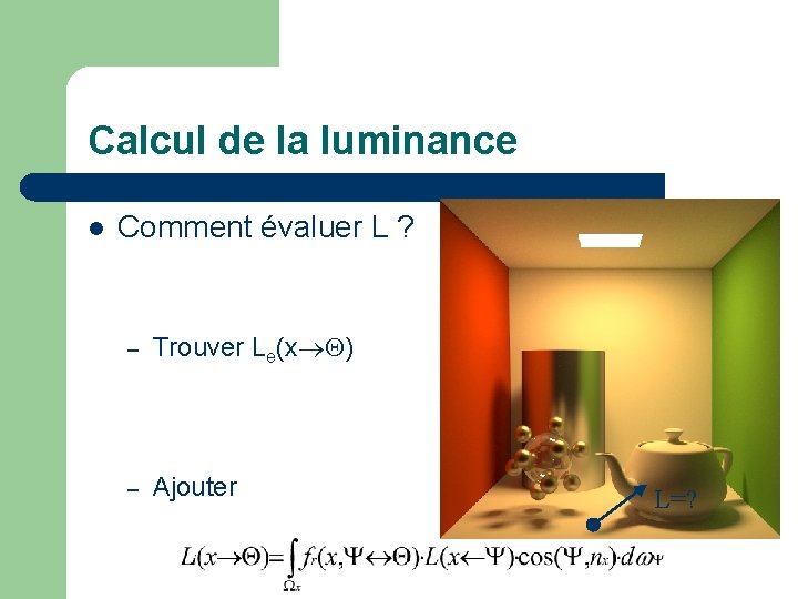 Calcul de la luminance l Comment évaluer L ? – Trouver Le(x ) –