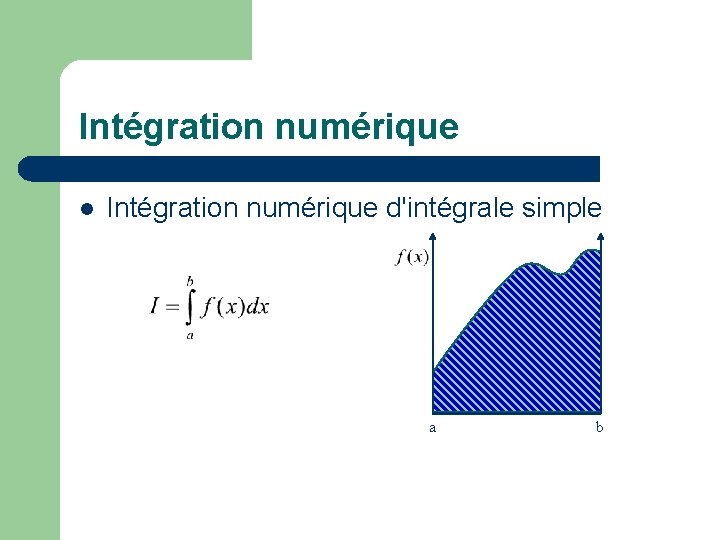 Intégration numérique l Intégration numérique d'intégrale simple a b 