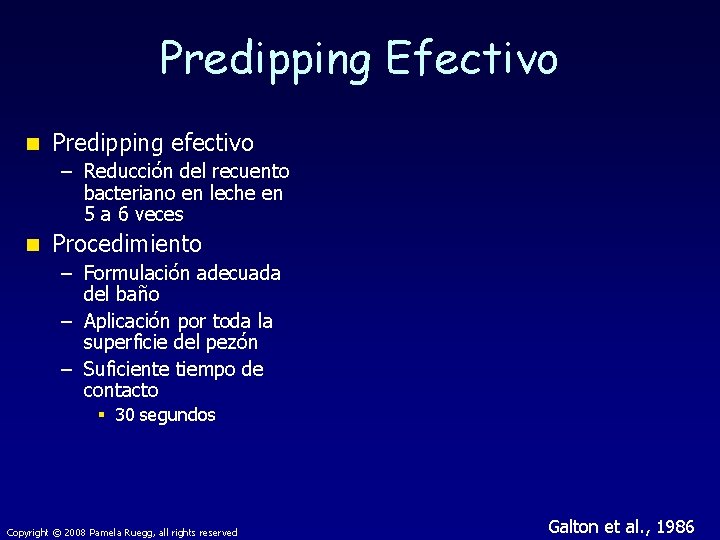 Predipping Efectivo n Predipping efectivo – Reducción del recuento bacteriano en leche en 5