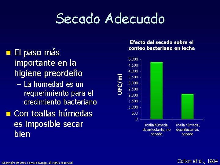 Secado Adecuado n El paso más importante en la higiene preordeño – La humedad