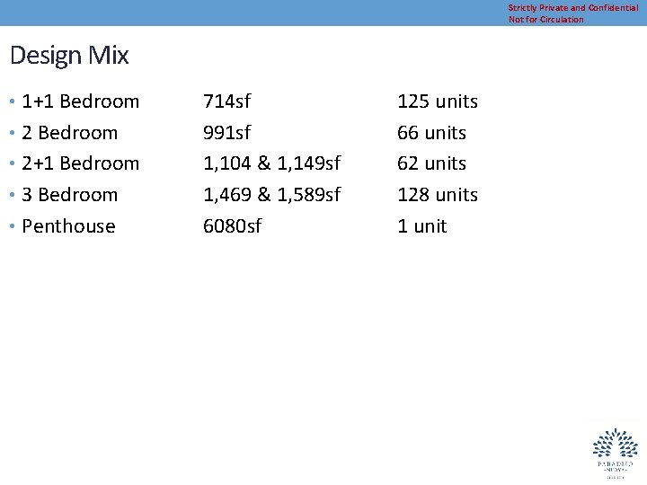 Strictly Private and Confidential Not for Circulation Design Mix • 1+1 Bedroom • 2+1