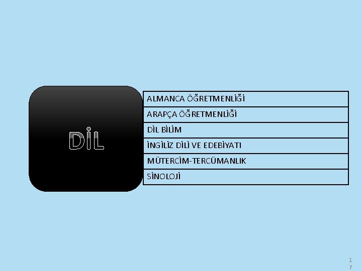 ALMANCA ÖĞRETMENLİĞİ ARAPÇA ÖĞRETMENLİĞİ DİL BİLİM İNGİLİZ DİLİ VE EDEBİYATI MÜTERCİM-TERCÜMANLIK SİNOLOJİ 1 7