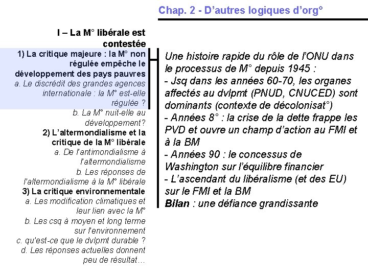 Chap. 2 - D’autres logiques d’org° I – La M° libérale est contestée 1)