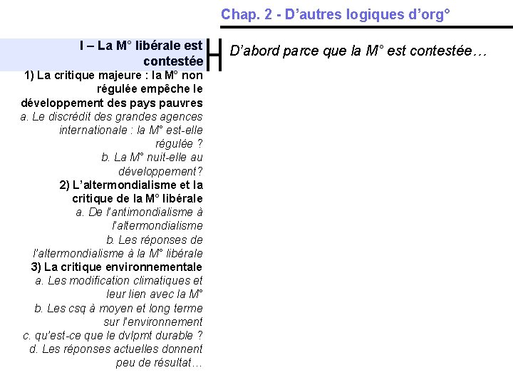 Chap. 2 - D’autres logiques d’org° I – La M° libérale est contestée 1)