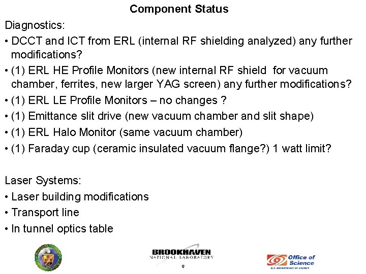 Component Status Diagnostics: • DCCT and ICT from ERL (internal RF shielding analyzed) any