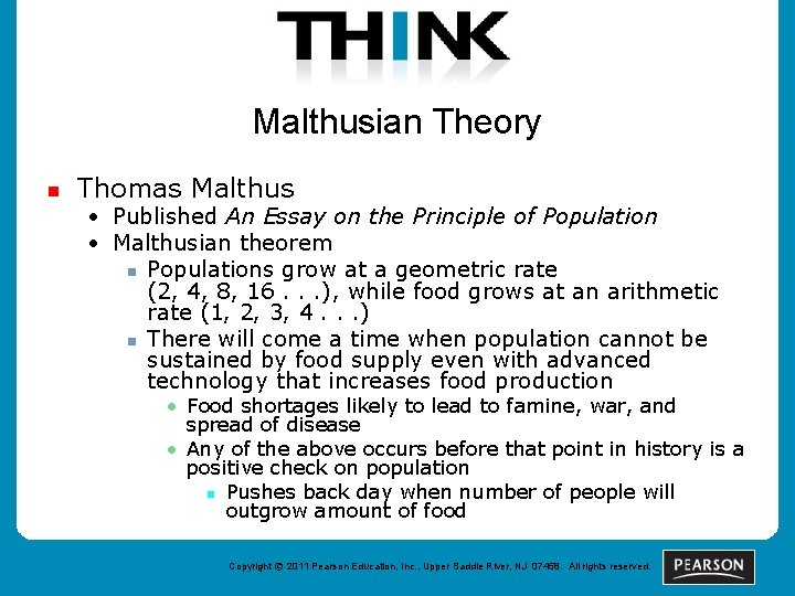 Malthusian Theory n Thomas Malthus • Published An Essay on the Principle of Population