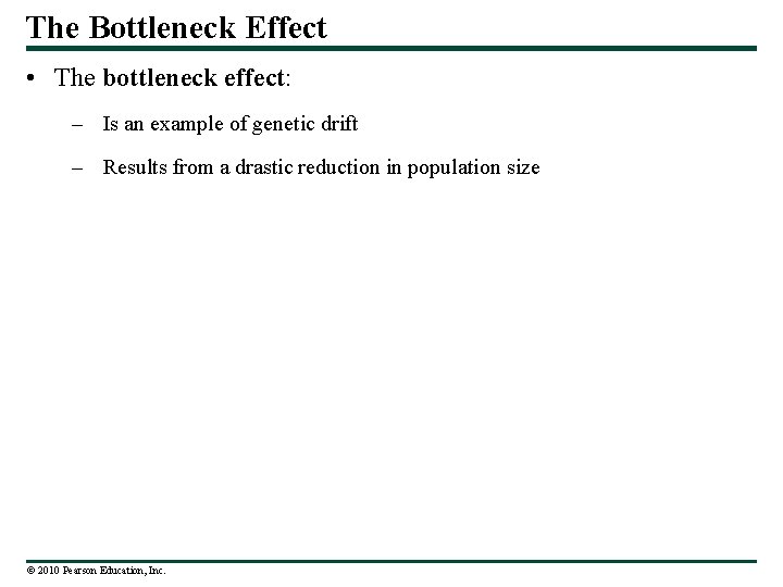 The Bottleneck Effect • The bottleneck effect: – Is an example of genetic drift